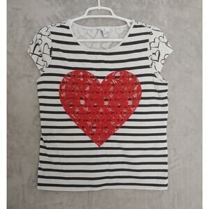 ELLE Cap Sleeve Lace Heart Scoop Neckline Women's Top